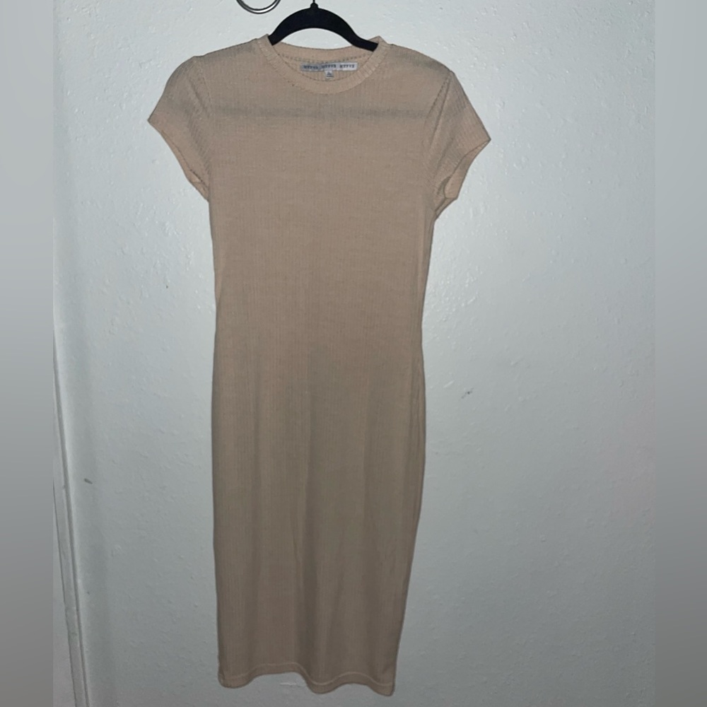 HYFVE Tan Short Sleeve Bodycon Midi Dress